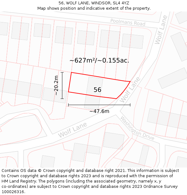56, WOLF LANE, WINDSOR, SL4 4YZ: Plot and title map