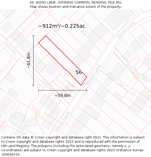 56, WOOD LANE, SONNING COMMON, READING, RG4 9SL: Plot and title map
