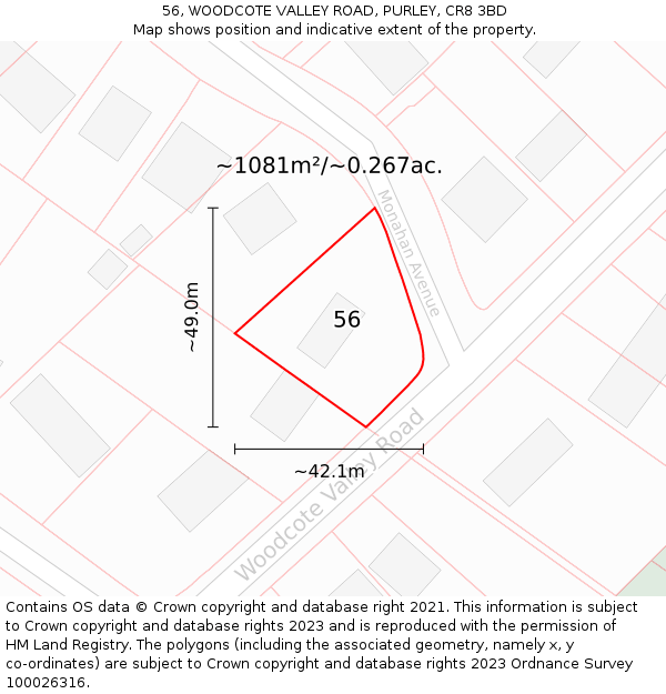 56, WOODCOTE VALLEY ROAD, PURLEY, CR8 3BD: Plot and title map