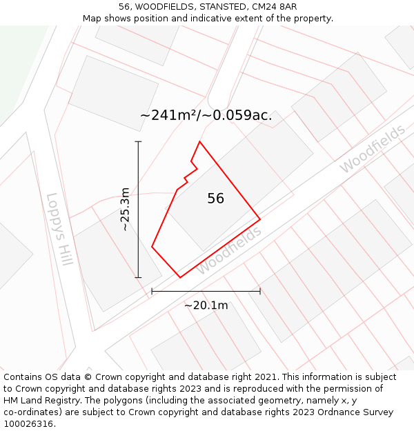 56, WOODFIELDS, STANSTED, CM24 8AR: Plot and title map