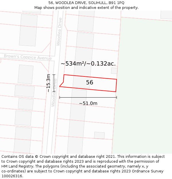 56, WOODLEA DRIVE, SOLIHULL, B91 1PQ: Plot and title map