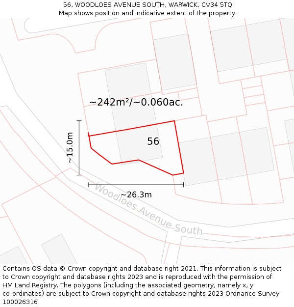 56, WOODLOES AVENUE SOUTH, WARWICK, CV34 5TQ: Plot and title map