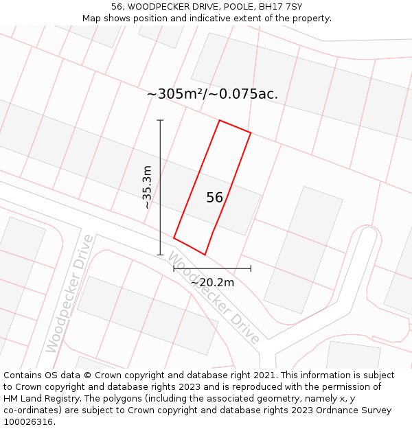 56, WOODPECKER DRIVE, POOLE, BH17 7SY: Plot and title map