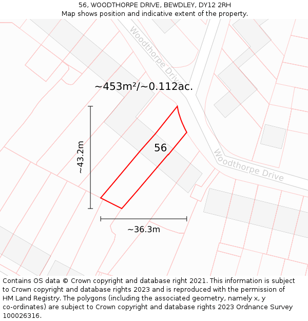 56, WOODTHORPE DRIVE, BEWDLEY, DY12 2RH: Plot and title map