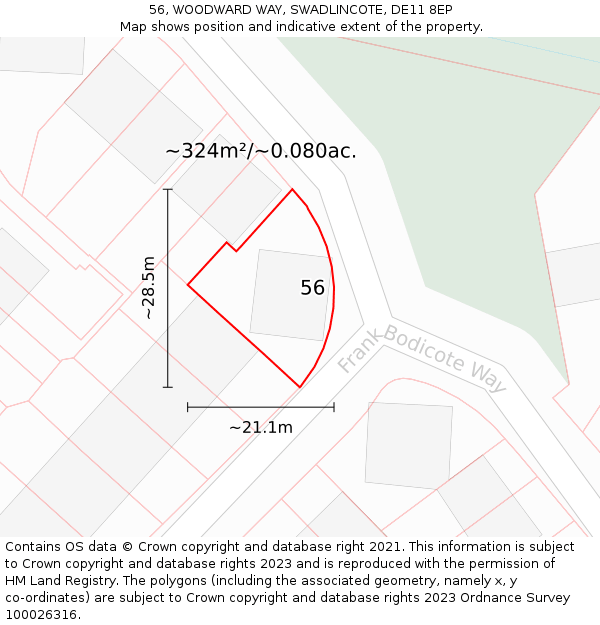 56, WOODWARD WAY, SWADLINCOTE, DE11 8EP: Plot and title map