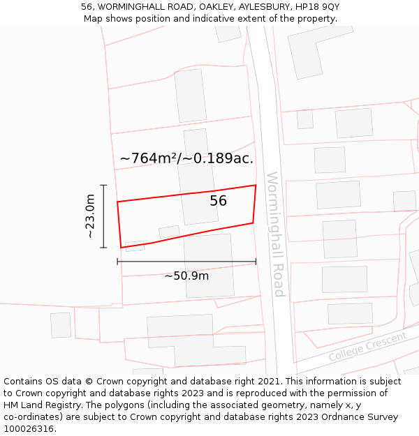 56, WORMINGHALL ROAD, OAKLEY, AYLESBURY, HP18 9QY: Plot and title map