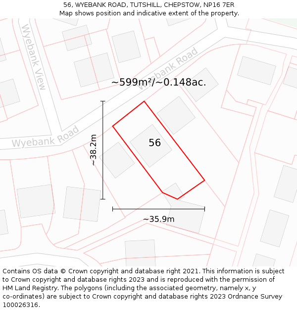 56, WYEBANK ROAD, TUTSHILL, CHEPSTOW, NP16 7ER: Plot and title map
