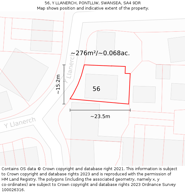 56, Y LLANERCH, PONTLLIW, SWANSEA, SA4 9DR: Plot and title map