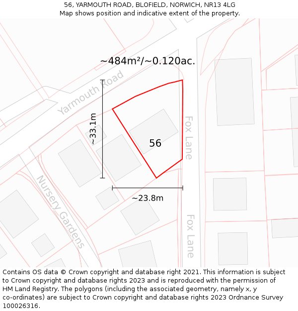 56, YARMOUTH ROAD, BLOFIELD, NORWICH, NR13 4LG: Plot and title map