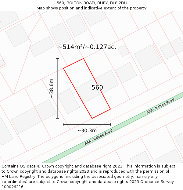 560, BOLTON ROAD, BURY, BL8 2DU: Plot and title map