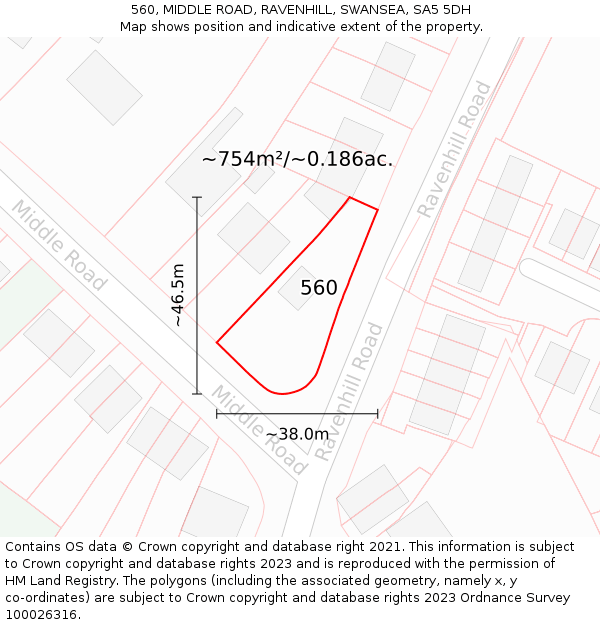 560, MIDDLE ROAD, RAVENHILL, SWANSEA, SA5 5DH: Plot and title map