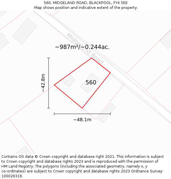 560, MIDGELAND ROAD, BLACKPOOL, FY4 5EE: Plot and title map