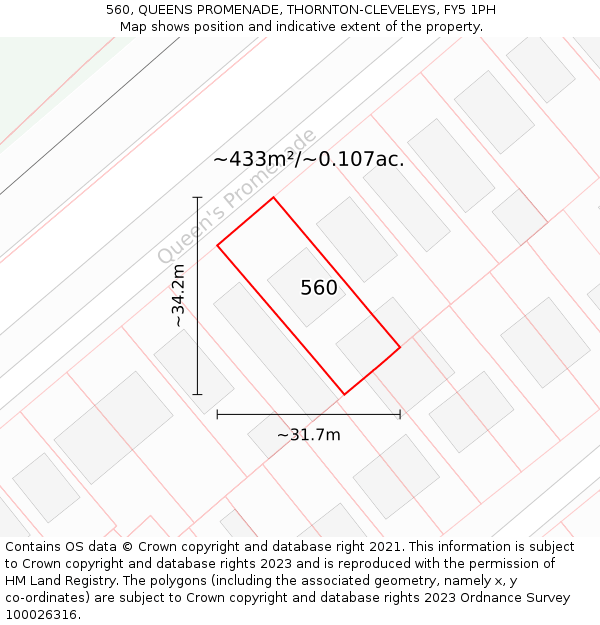 560, QUEENS PROMENADE, THORNTON-CLEVELEYS, FY5 1PH: Plot and title map