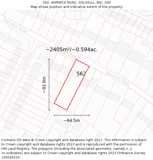 562, WARWICK ROAD, SOLIHULL, B91 1AD: Plot and title map