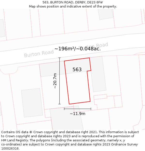 563, BURTON ROAD, DERBY, DE23 6FW: Plot and title map