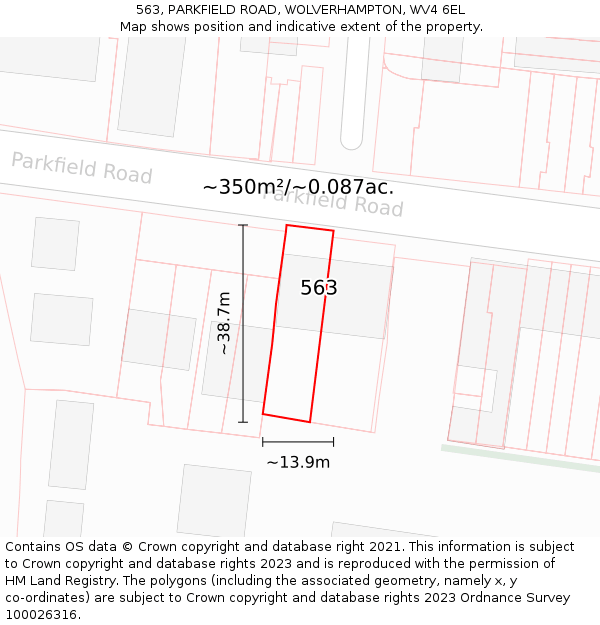 563, PARKFIELD ROAD, WOLVERHAMPTON, WV4 6EL: Plot and title map