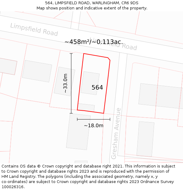 564, LIMPSFIELD ROAD, WARLINGHAM, CR6 9DS: Plot and title map