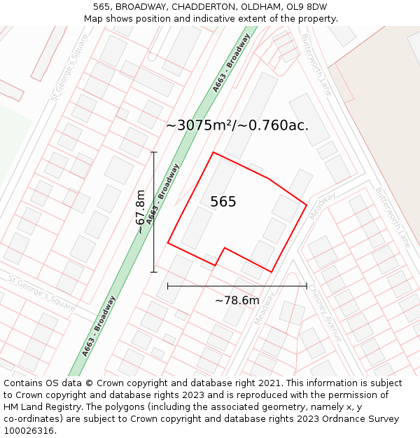 565, BROADWAY, CHADDERTON, OLDHAM, OL9 8DW: Plot and title map