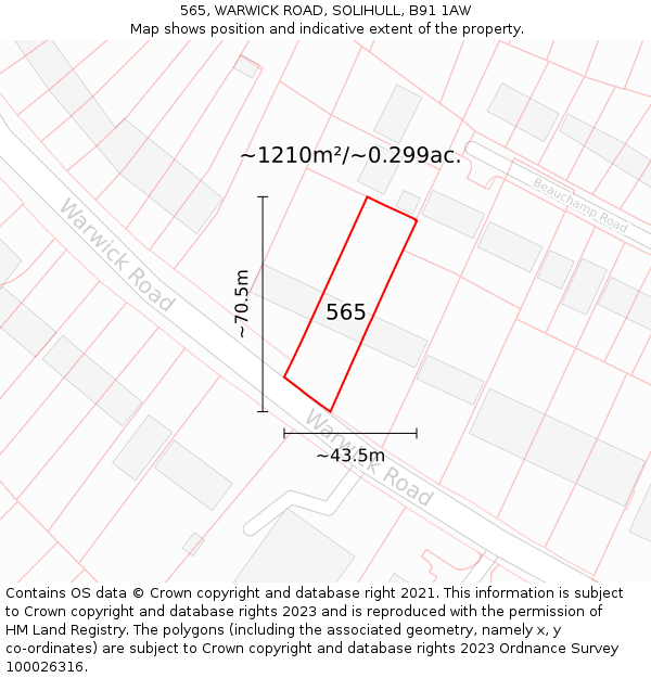 565, WARWICK ROAD, SOLIHULL, B91 1AW: Plot and title map