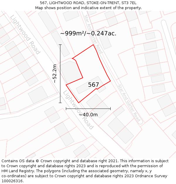 567, LIGHTWOOD ROAD, STOKE-ON-TRENT, ST3 7EL: Plot and title map