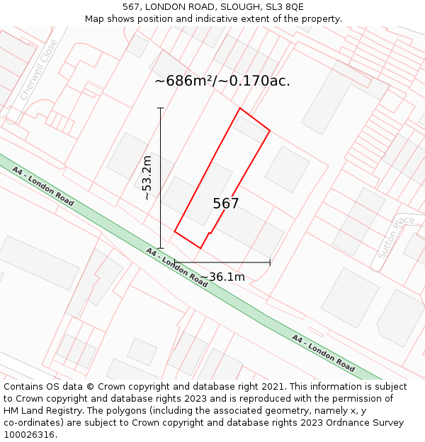 567, LONDON ROAD, SLOUGH, SL3 8QE: Plot and title map