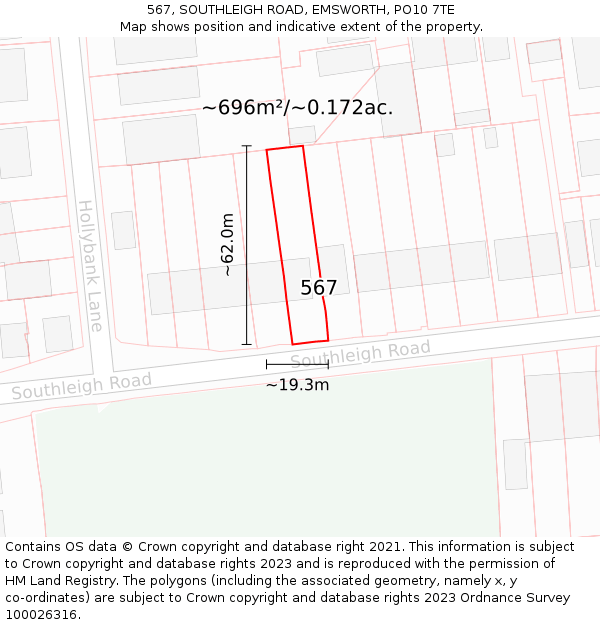 567, SOUTHLEIGH ROAD, EMSWORTH, PO10 7TE: Plot and title map