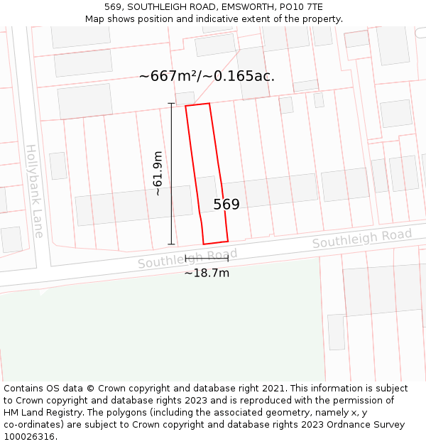 569, SOUTHLEIGH ROAD, EMSWORTH, PO10 7TE: Plot and title map