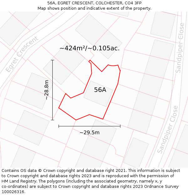 56A, EGRET CRESCENT, COLCHESTER, CO4 3FP: Plot and title map