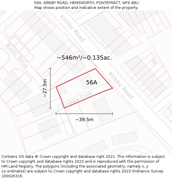 56A, KIRKBY ROAD, HEMSWORTH, PONTEFRACT, WF9 4BU: Plot and title map