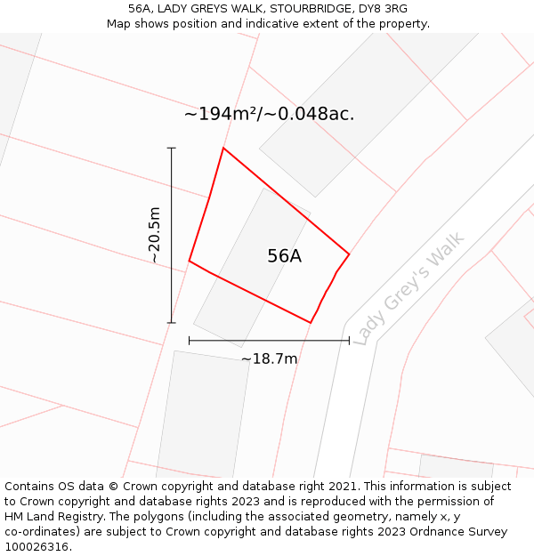 56A, LADY GREYS WALK, STOURBRIDGE, DY8 3RG: Plot and title map