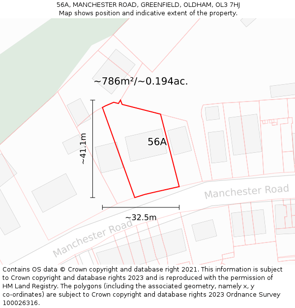 56A, MANCHESTER ROAD, GREENFIELD, OLDHAM, OL3 7HJ: Plot and title map