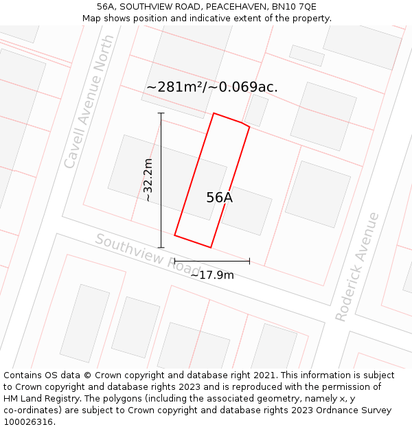 56A, SOUTHVIEW ROAD, PEACEHAVEN, BN10 7QE: Plot and title map