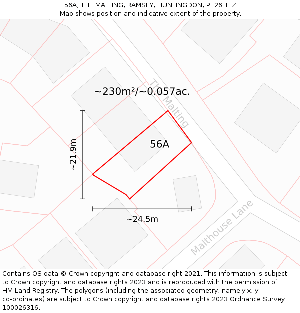 56A, THE MALTING, RAMSEY, HUNTINGDON, PE26 1LZ: Plot and title map