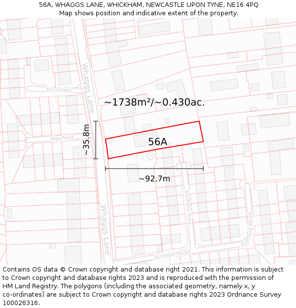 56A, WHAGGS LANE, WHICKHAM, NEWCASTLE UPON TYNE, NE16 4PQ: Plot and title map