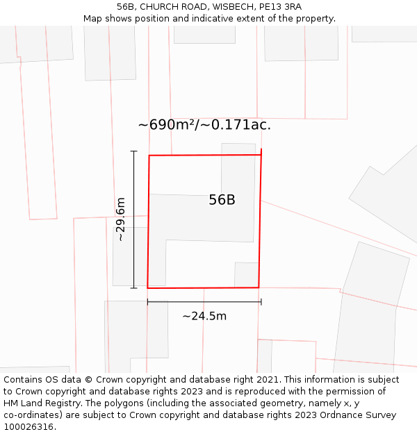 56B, CHURCH ROAD, WISBECH, PE13 3RA: Plot and title map