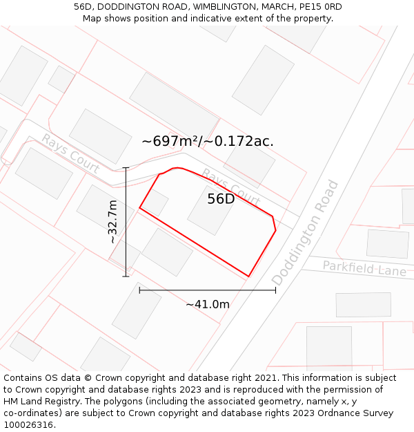 56D, DODDINGTON ROAD, WIMBLINGTON, MARCH, PE15 0RD: Plot and title map