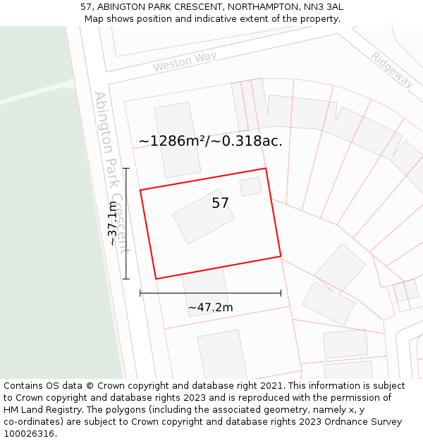 57, ABINGTON PARK CRESCENT, NORTHAMPTON, NN3 3AL: Plot and title map