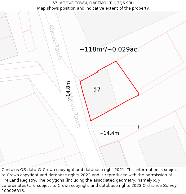 57, ABOVE TOWN, DARTMOUTH, TQ6 9RH: Plot and title map