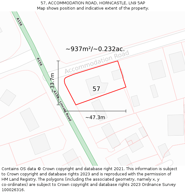 57, ACCOMMODATION ROAD, HORNCASTLE, LN9 5AP: Plot and title map