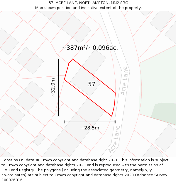 57, ACRE LANE, NORTHAMPTON, NN2 8BG: Plot and title map