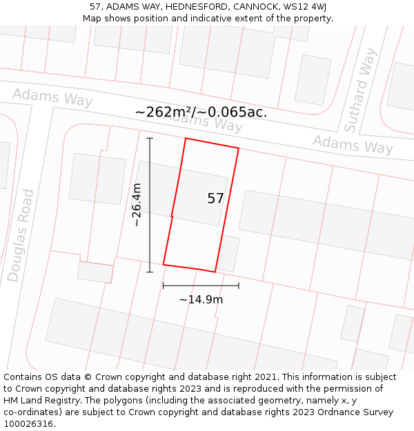 57, ADAMS WAY, HEDNESFORD, CANNOCK, WS12 4WJ: Plot and title map