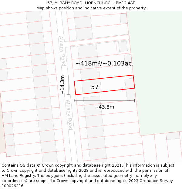 57, ALBANY ROAD, HORNCHURCH, RM12 4AE: Plot and title map