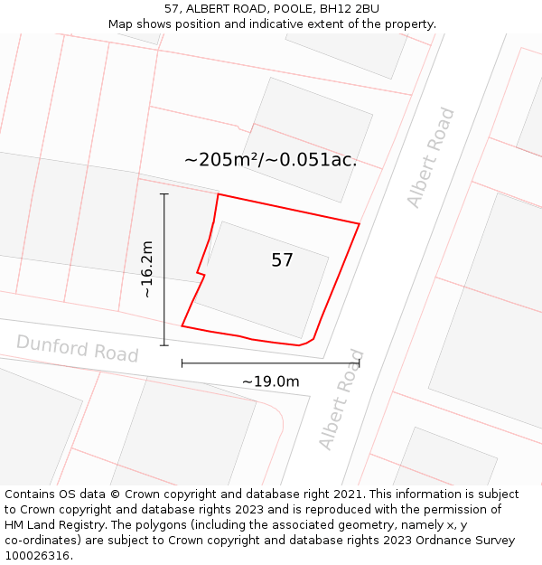 57, ALBERT ROAD, POOLE, BH12 2BU: Plot and title map