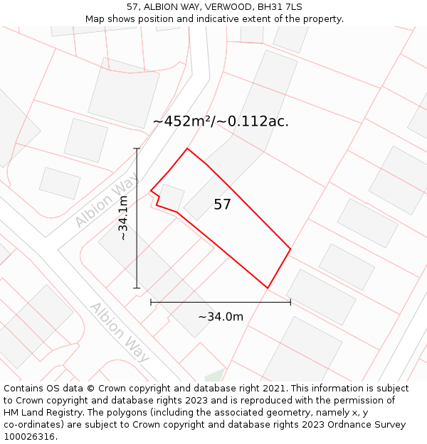 57, ALBION WAY, VERWOOD, BH31 7LS: Plot and title map