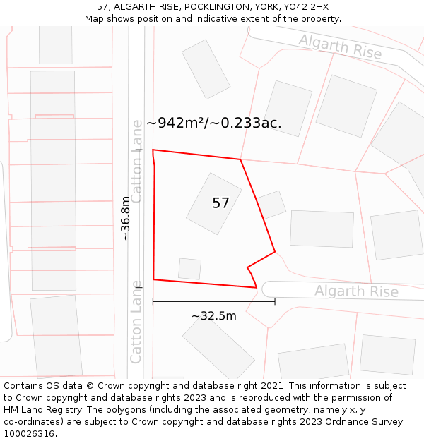 57, ALGARTH RISE, POCKLINGTON, YORK, YO42 2HX: Plot and title map