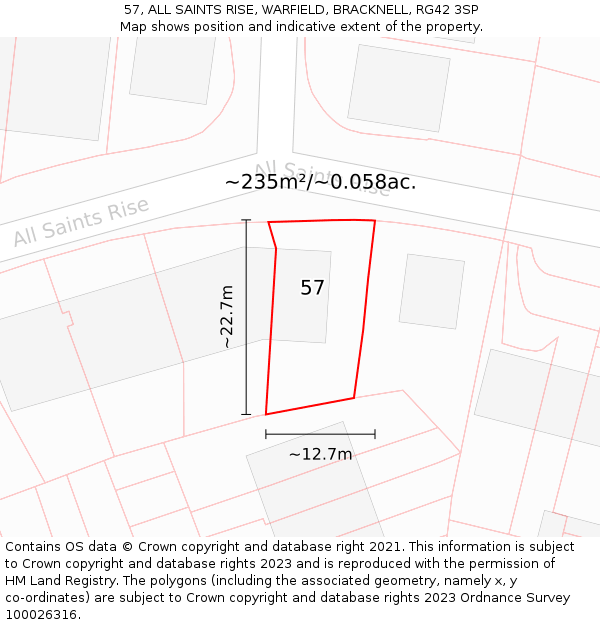 57, ALL SAINTS RISE, WARFIELD, BRACKNELL, RG42 3SP: Plot and title map