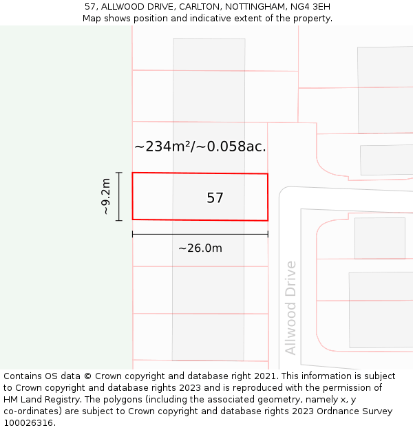 57, ALLWOOD DRIVE, CARLTON, NOTTINGHAM, NG4 3EH: Plot and title map