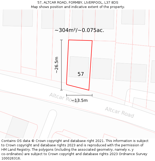 57, ALTCAR ROAD, FORMBY, LIVERPOOL, L37 8DS: Plot and title map