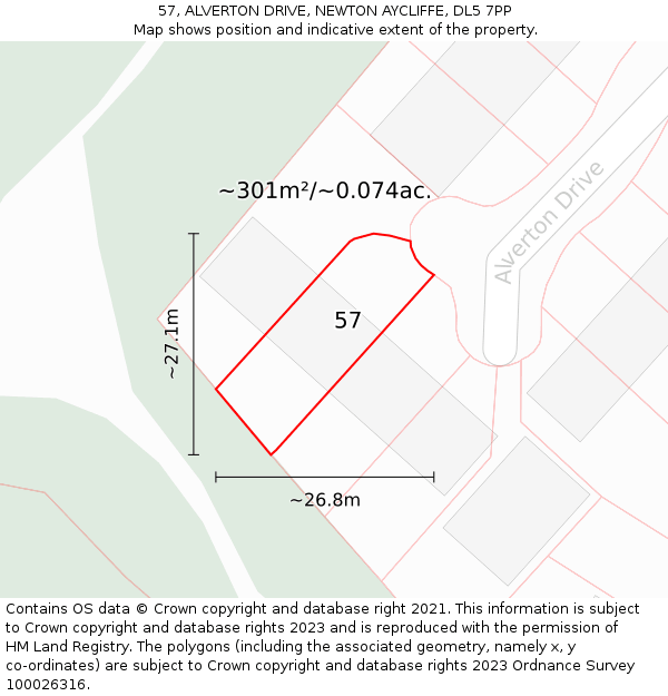 57, ALVERTON DRIVE, NEWTON AYCLIFFE, DL5 7PP: Plot and title map