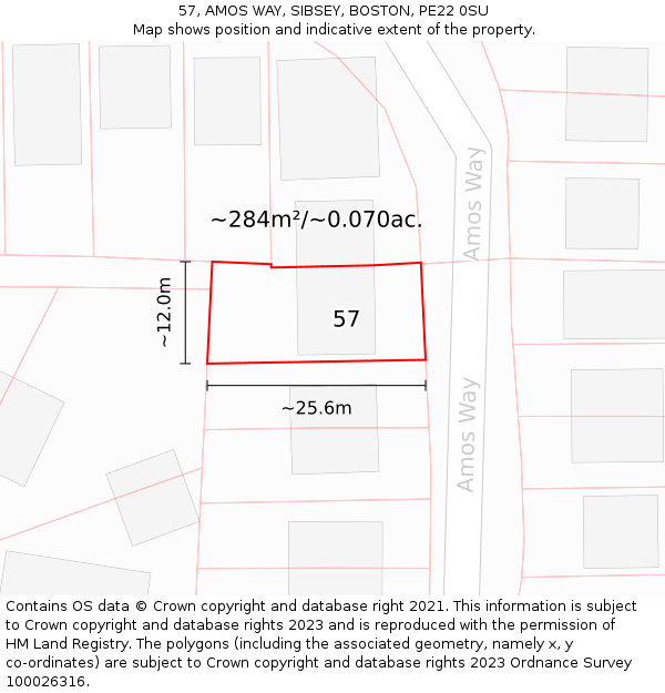 57, AMOS WAY, SIBSEY, BOSTON, PE22 0SU: Plot and title map